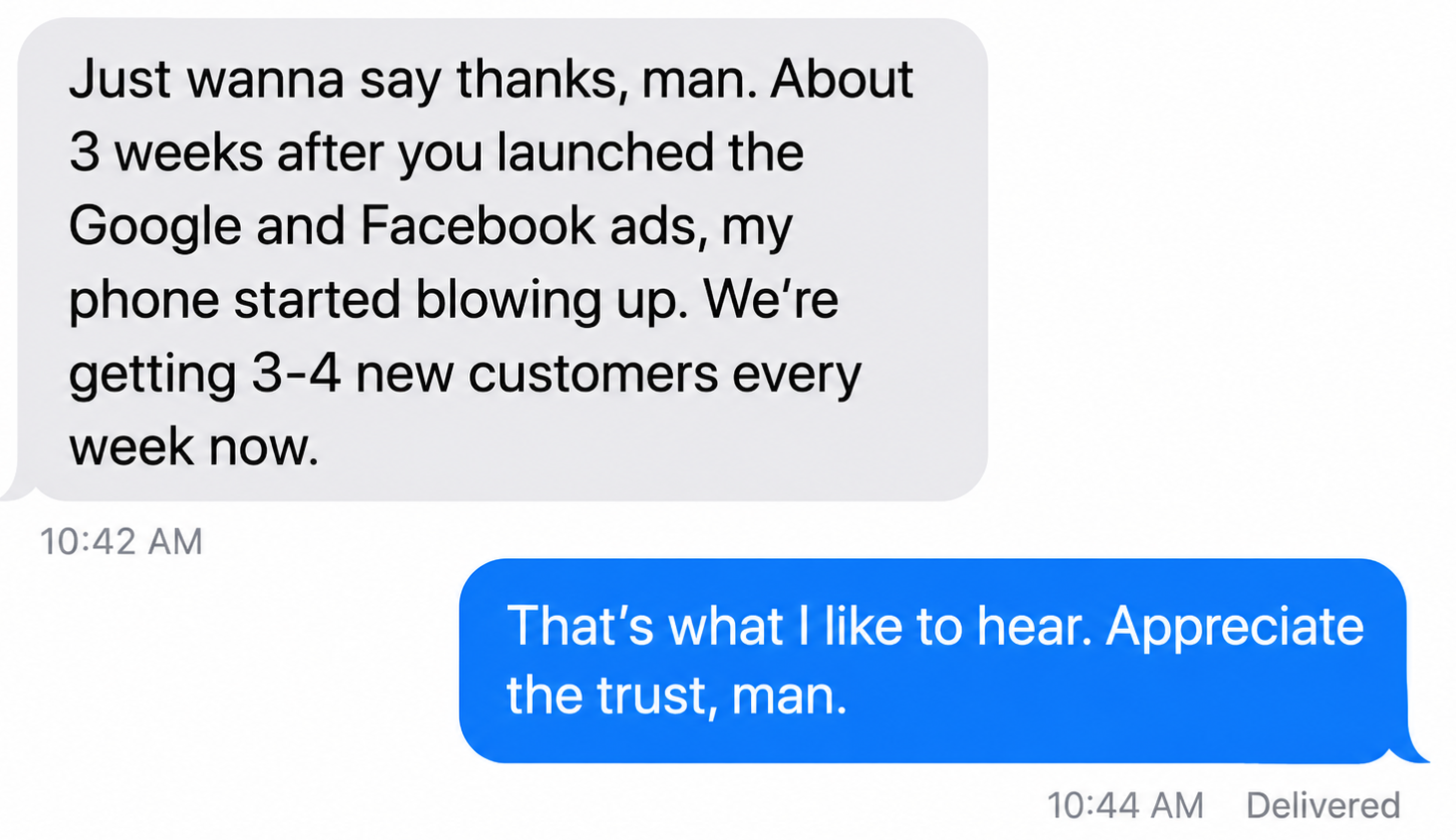 Client iMessage screenshot